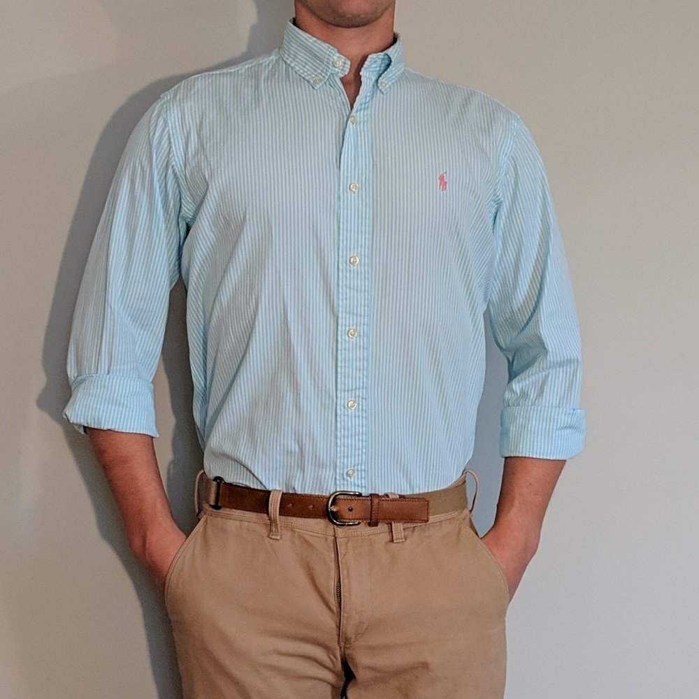 Blue Seersucker Ralph Lauren Button Up Shirt
